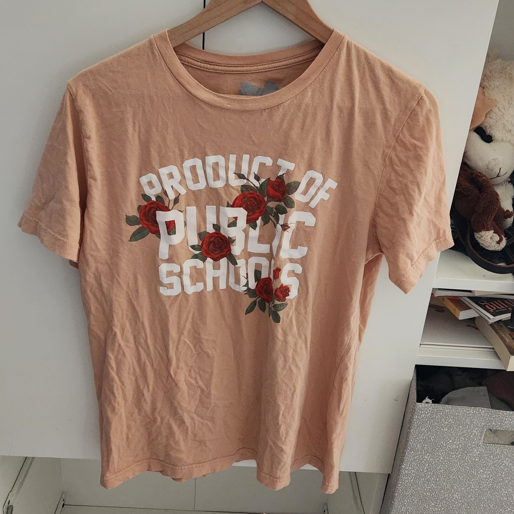 Peach Graphic Tee with Floral Design Product Of Public Schools